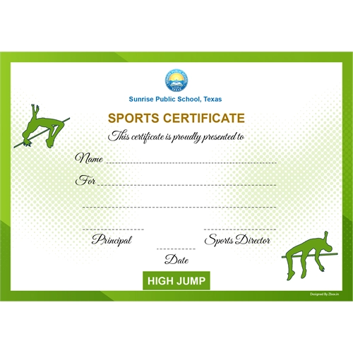 School Sports Award Certificate High Jump A4 Size | Use on Laser Printer